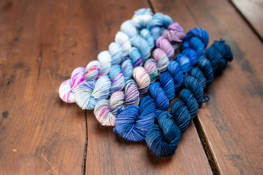 "Beautiful Blues" Mini Skein Set-- Fingering Weight Yarn