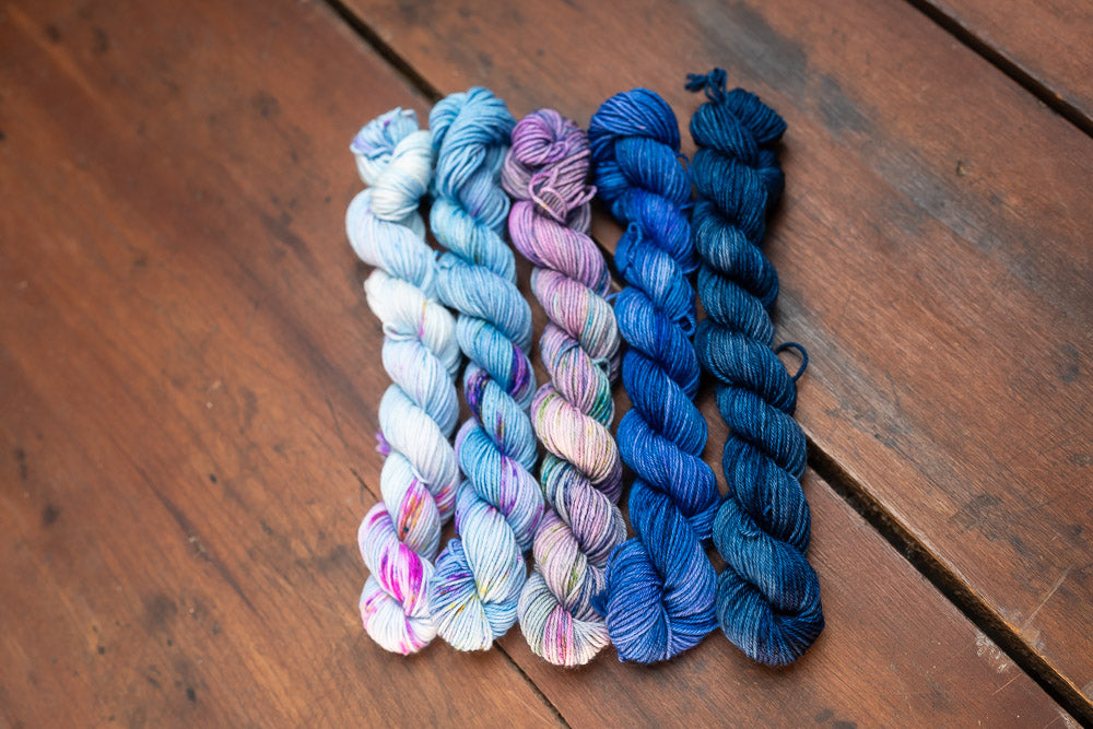 "Beautiful Blues" Mini Skein Set-- Fingering Weight Yarn