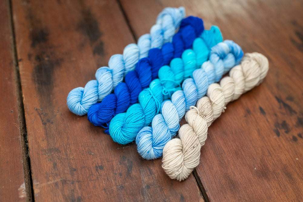 "Blue Seas" Mini Skein Set-- Fingering Weight Yarn