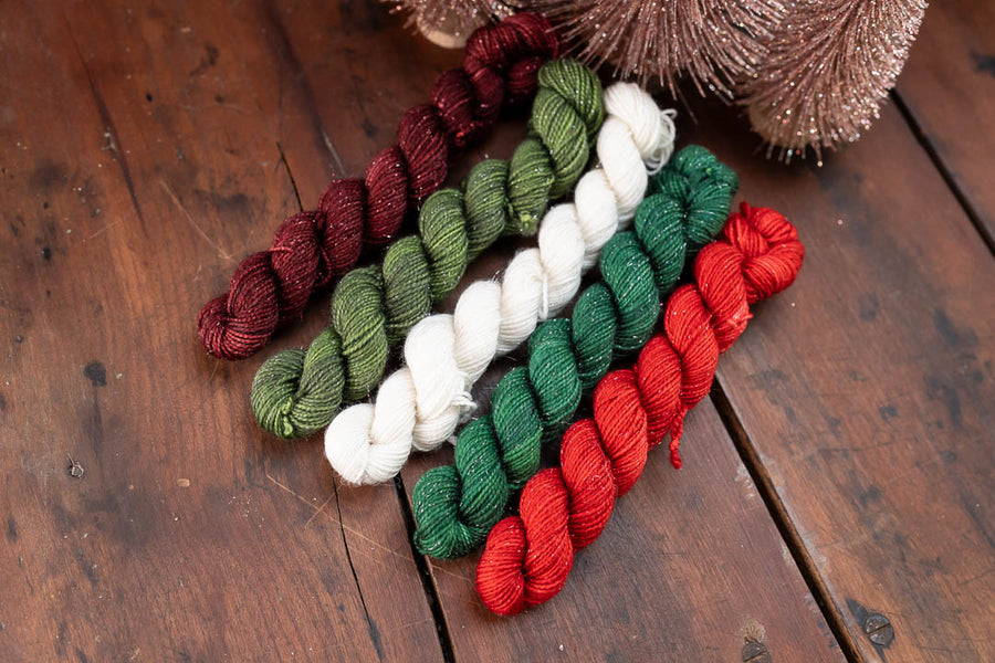 Christmas Glamour' Mini Skein Set-- Sparkly Fingering Weight Yarn