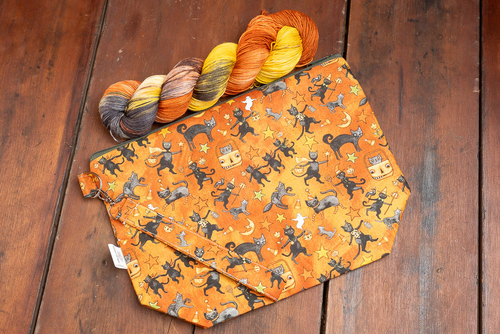 "Cats And Candy Corn"--Project bag and matching yarn kit