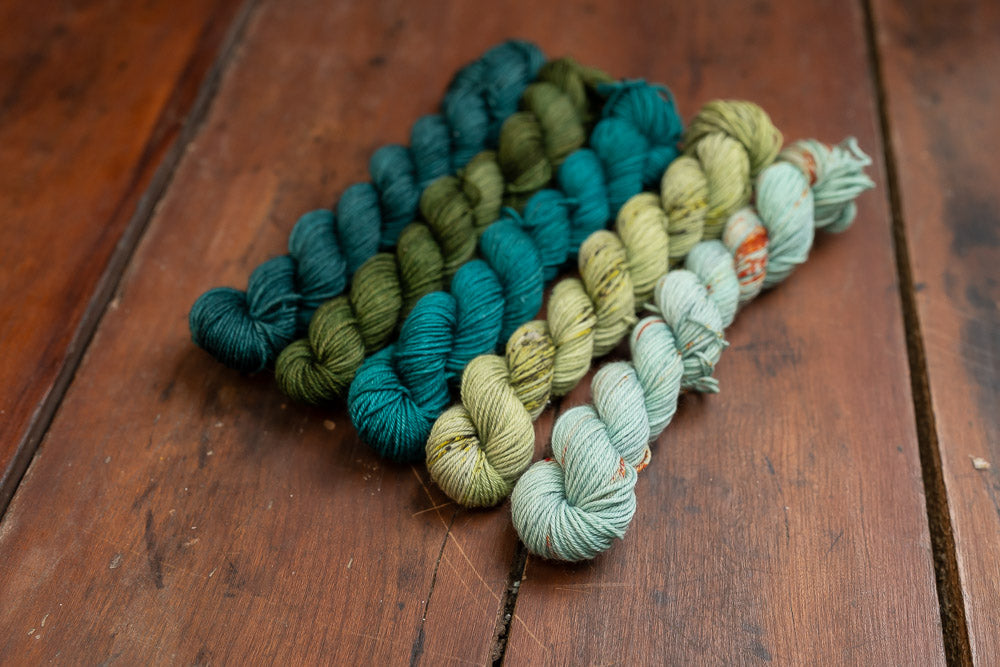 "Gorgeous Greens" Mini Skein Set-- Fingering Weight Yarn
