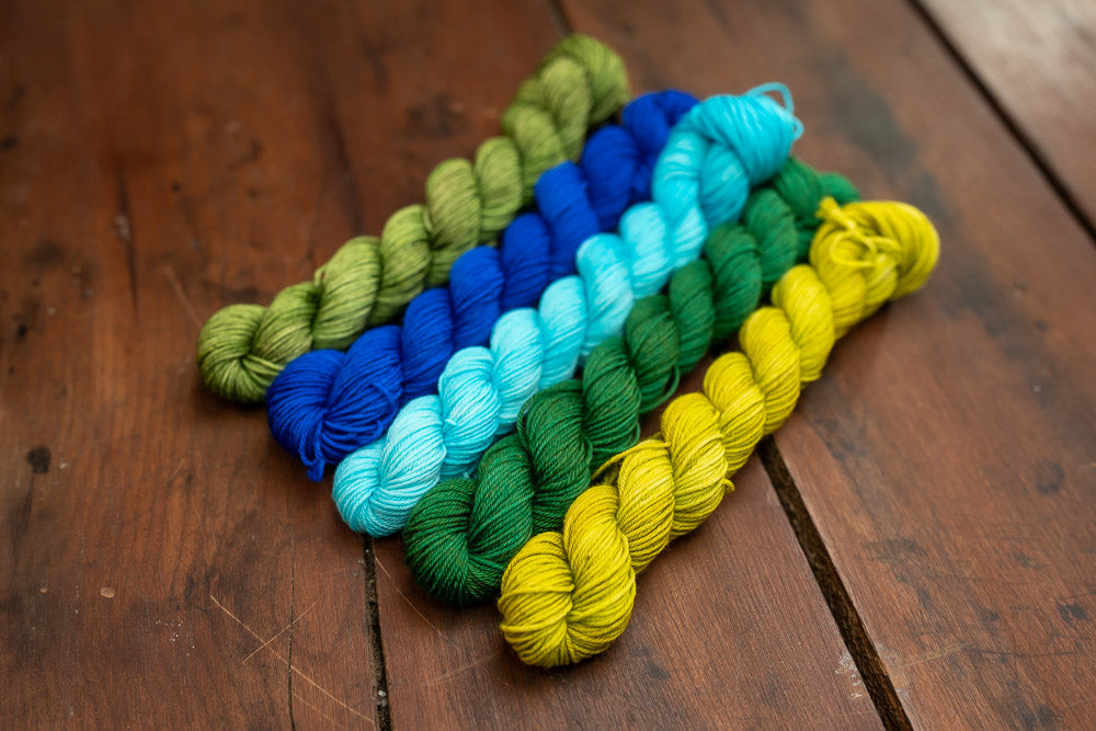 "Sea Greens" Mini Skein Set-- Fingering Weight Yarn